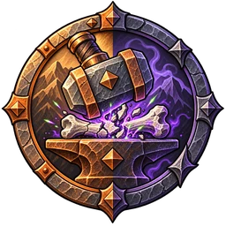 Grave Forge bond emblem: a dwarven hammer smashing a bone on an anvil, half bronze, half purple